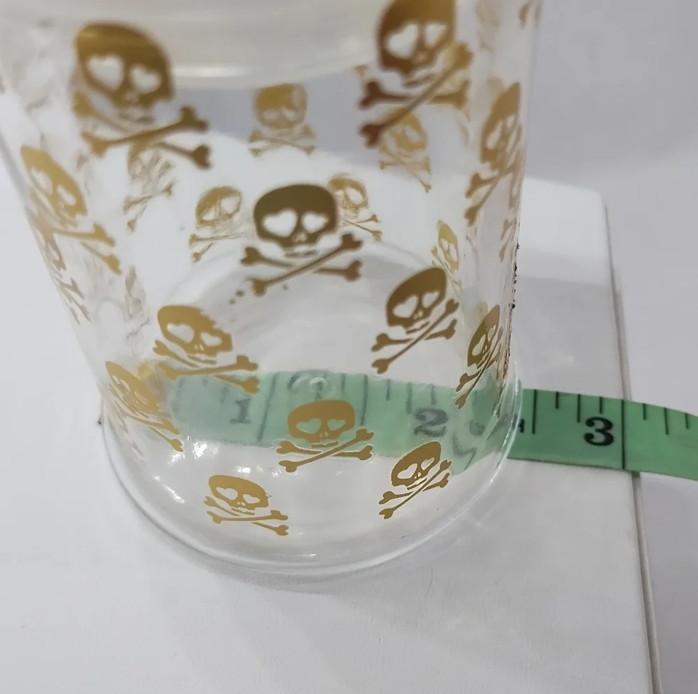 Vintage Gold Skull Cross Bone Glass Jar Poison Barware Stash Container with Top